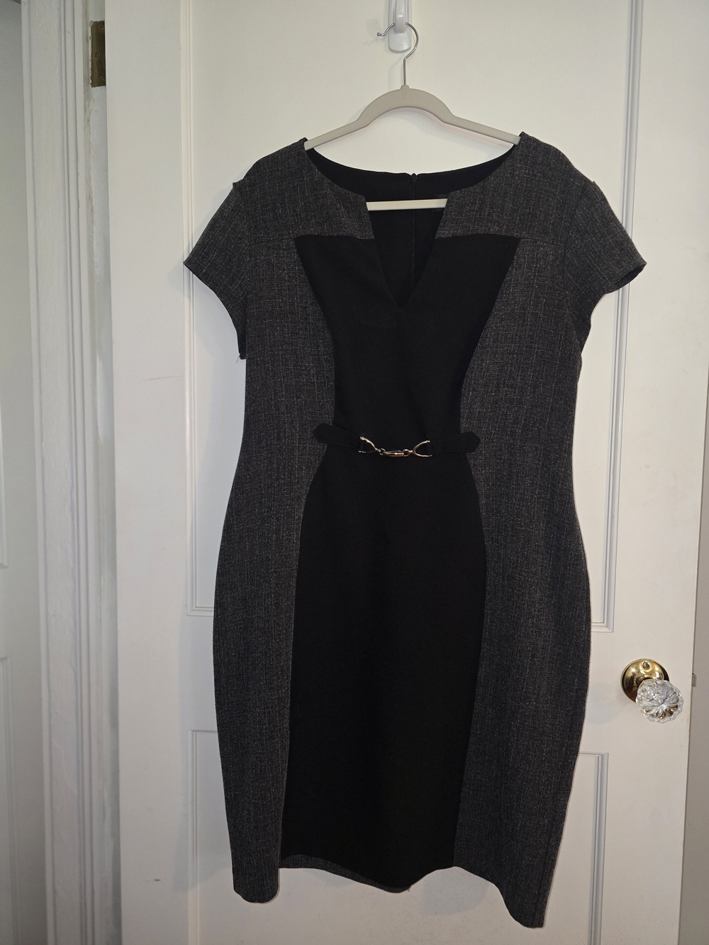 connected apparel Black and Gray Colorblock Sheath Dress with Silver Accent 16